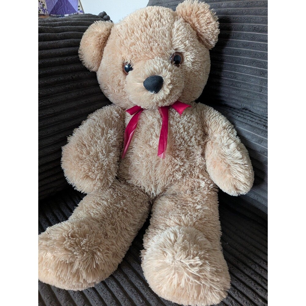 Large 28" Aurora Plush Teddy Bear - Light Brown with Red Ribbon - Excellent Cond